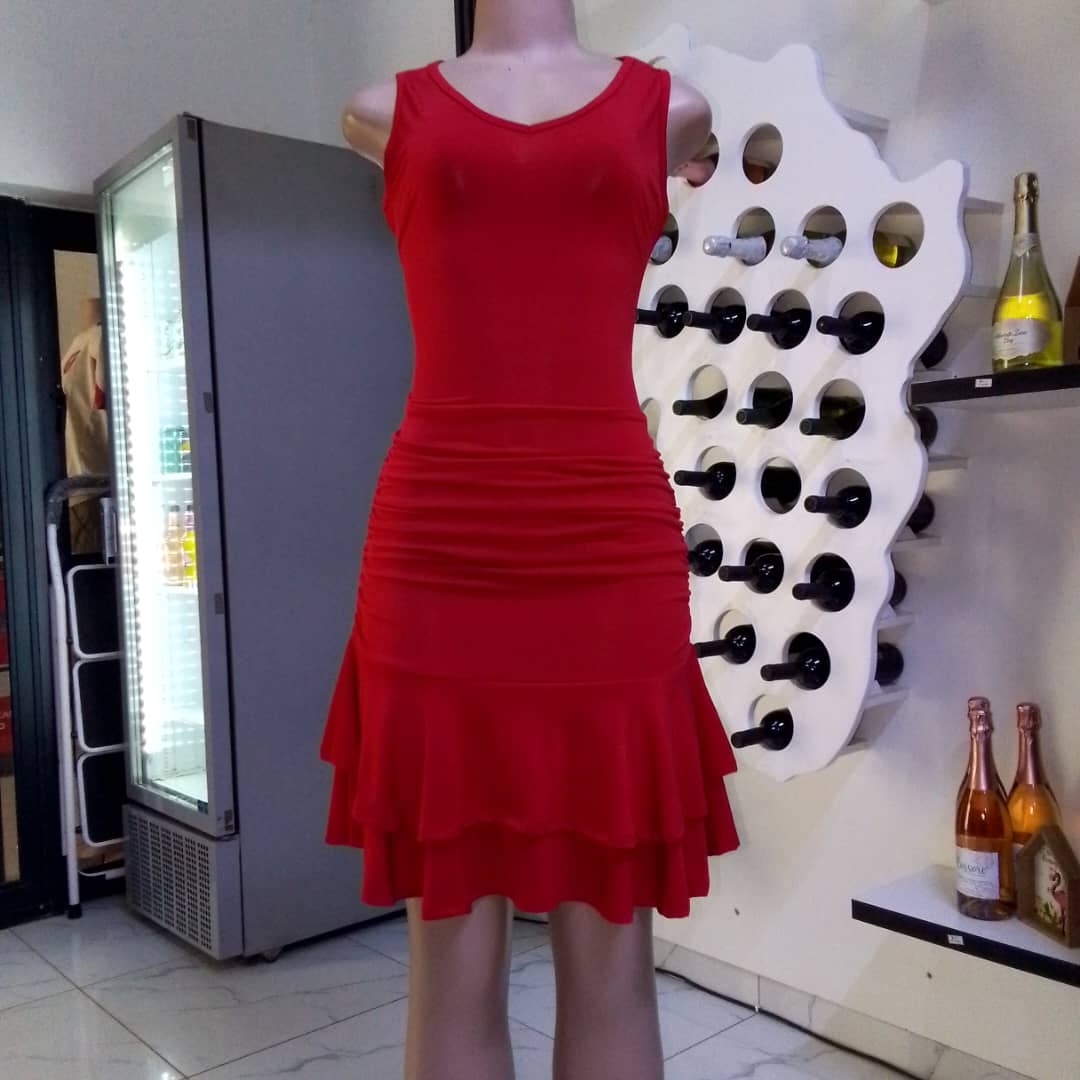Red Ruched Ruffle Mini Dress